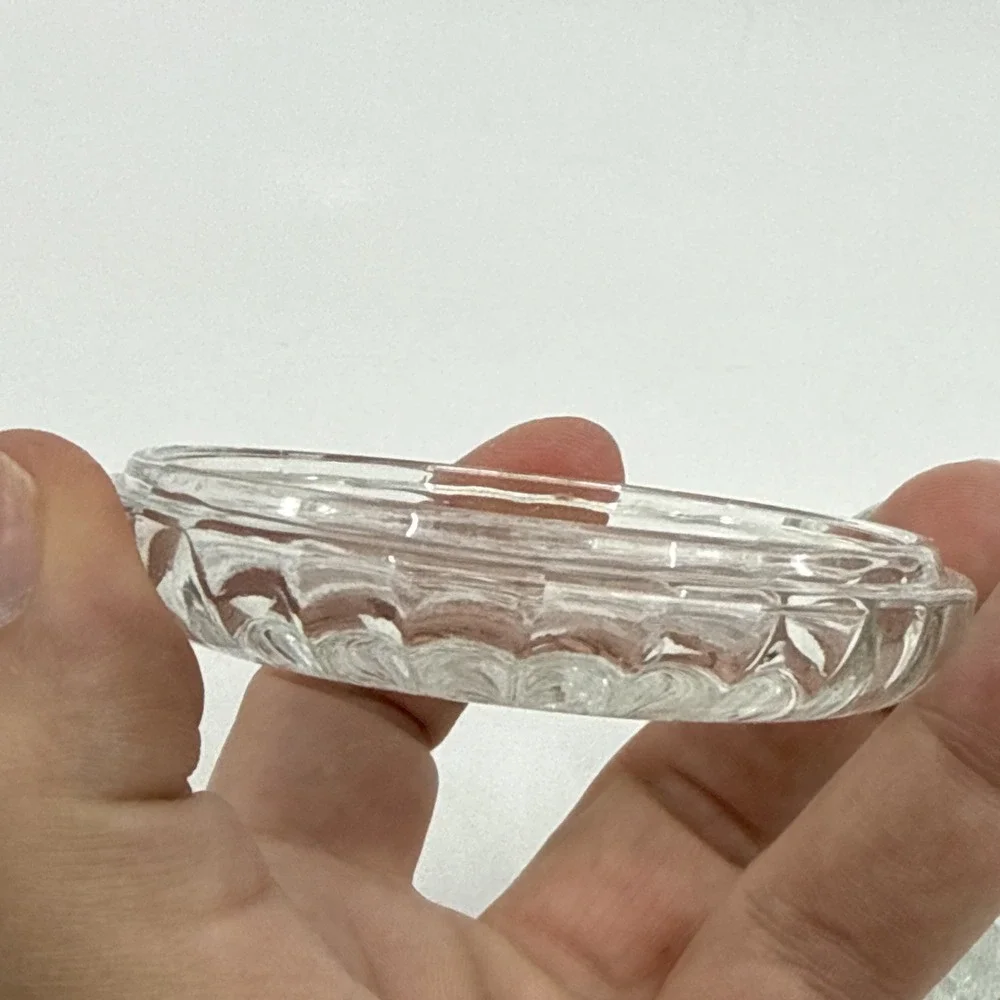 Crystal Glass Trinket Dish Etched Rose Lid Italian 2.5